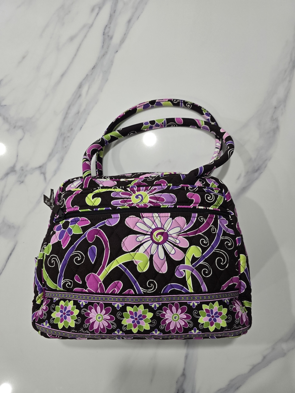 Vera Bradley Quilted Floral Shoulder Bag in Black, Purple, Pink and Green - Picture 2 of 3